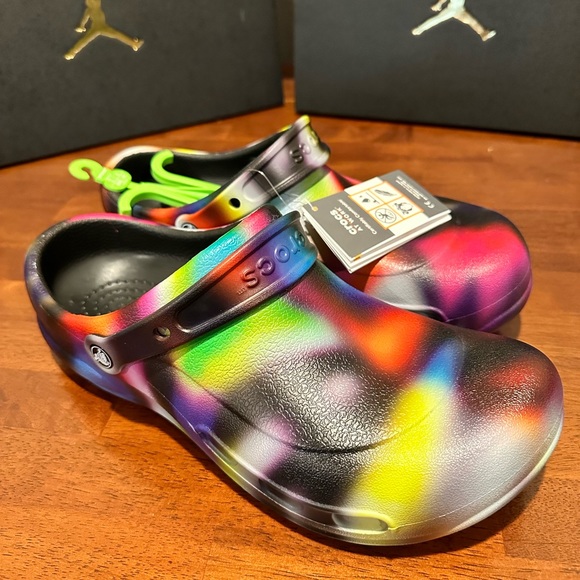 Crocs Adult Bistro Graphic Clog Work Slip Resistant Work Neon Black Mens Size 13 - Picture 3 of 10